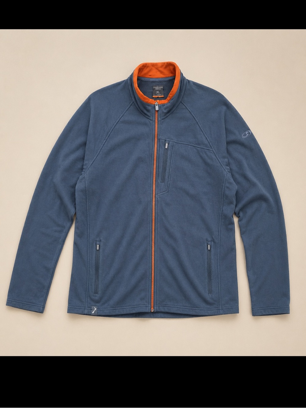 Icebreaker Merino Wool Full Zip Jacket Men XL Mock Neck Gray Orange Trim FLAW